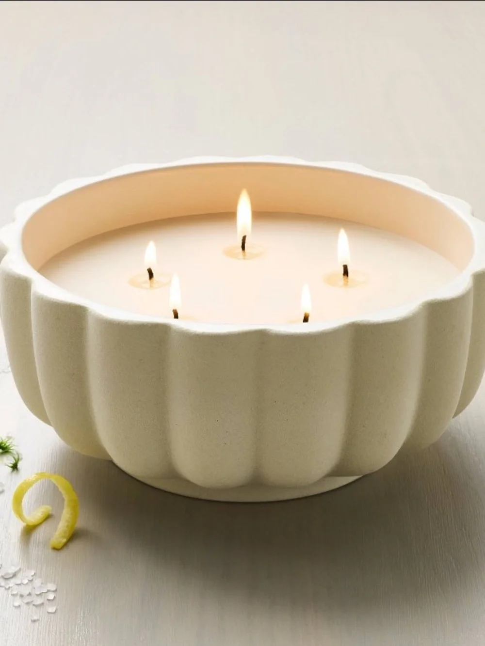 Hearth and Hand sea salt Cream Fluted Textured Ceramic Bowl Candle